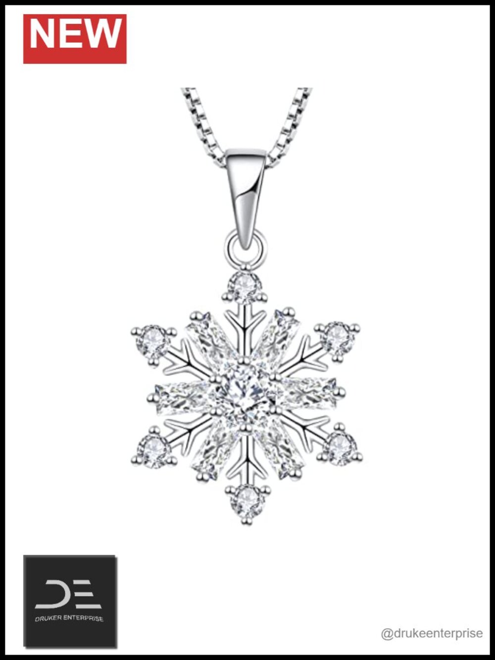 925 Sterling Silver Snowflake Pendant Necklace for Women Cubic Zirconia